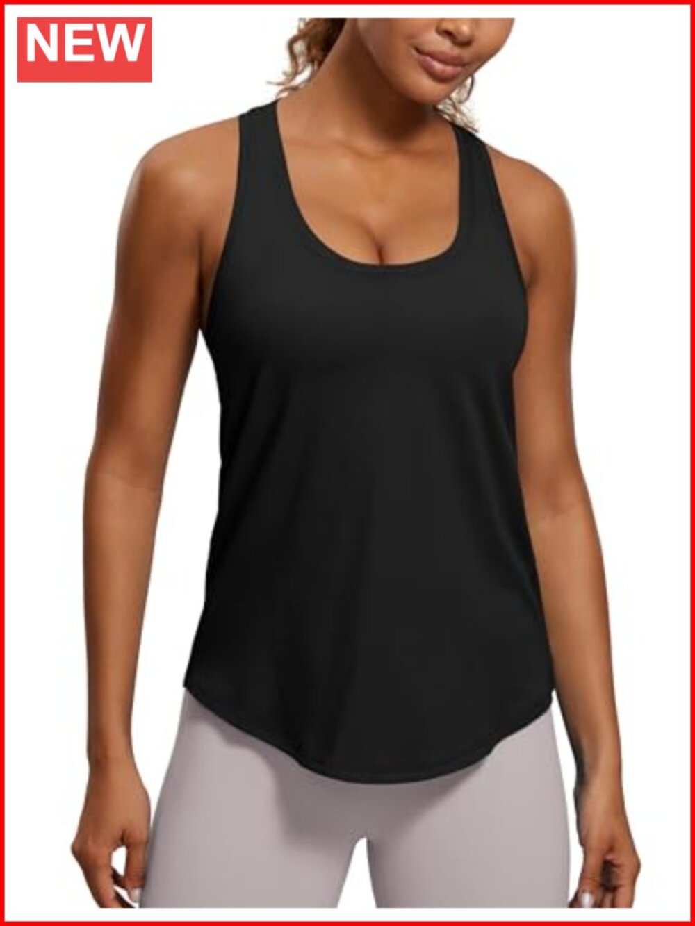 Pima Cotton Racerback Tank Top U Neckline Curved Hem Yoga Workout